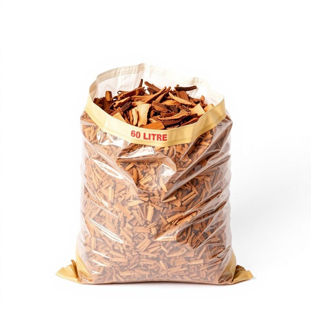 60 litre bag of natural brown bark mulch chips