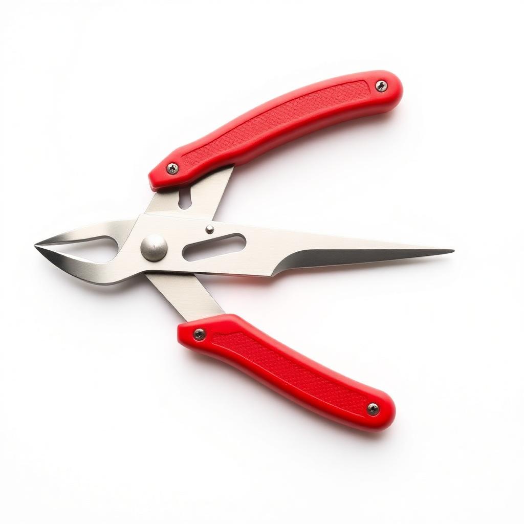 Bypass pruning shears with red ergonomic handles and sharp steel blades