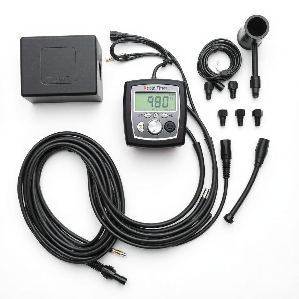 Automatic drip irrigation kit with digital timer, black tubing, drippers and connectors