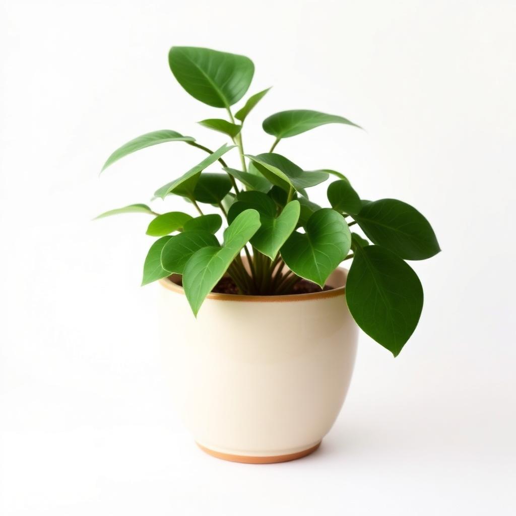 40cm glazed ceramic planter in a neutral cream tone with a small houseplant
