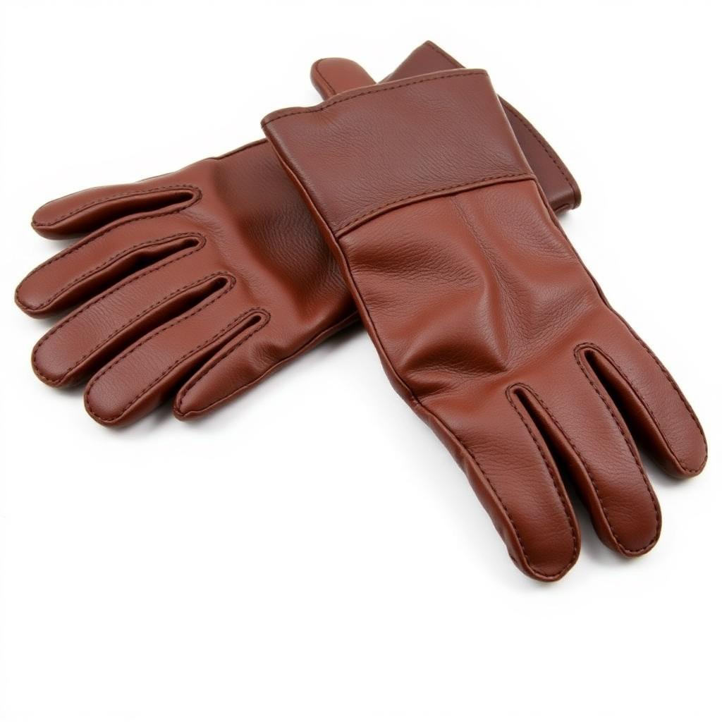 Pair of brown leather gardening gloves with reinforced cuffs