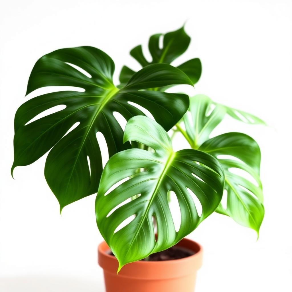 Monstera Deliciosa houseplant with iconic split leaves in a 17cm terracotta pot