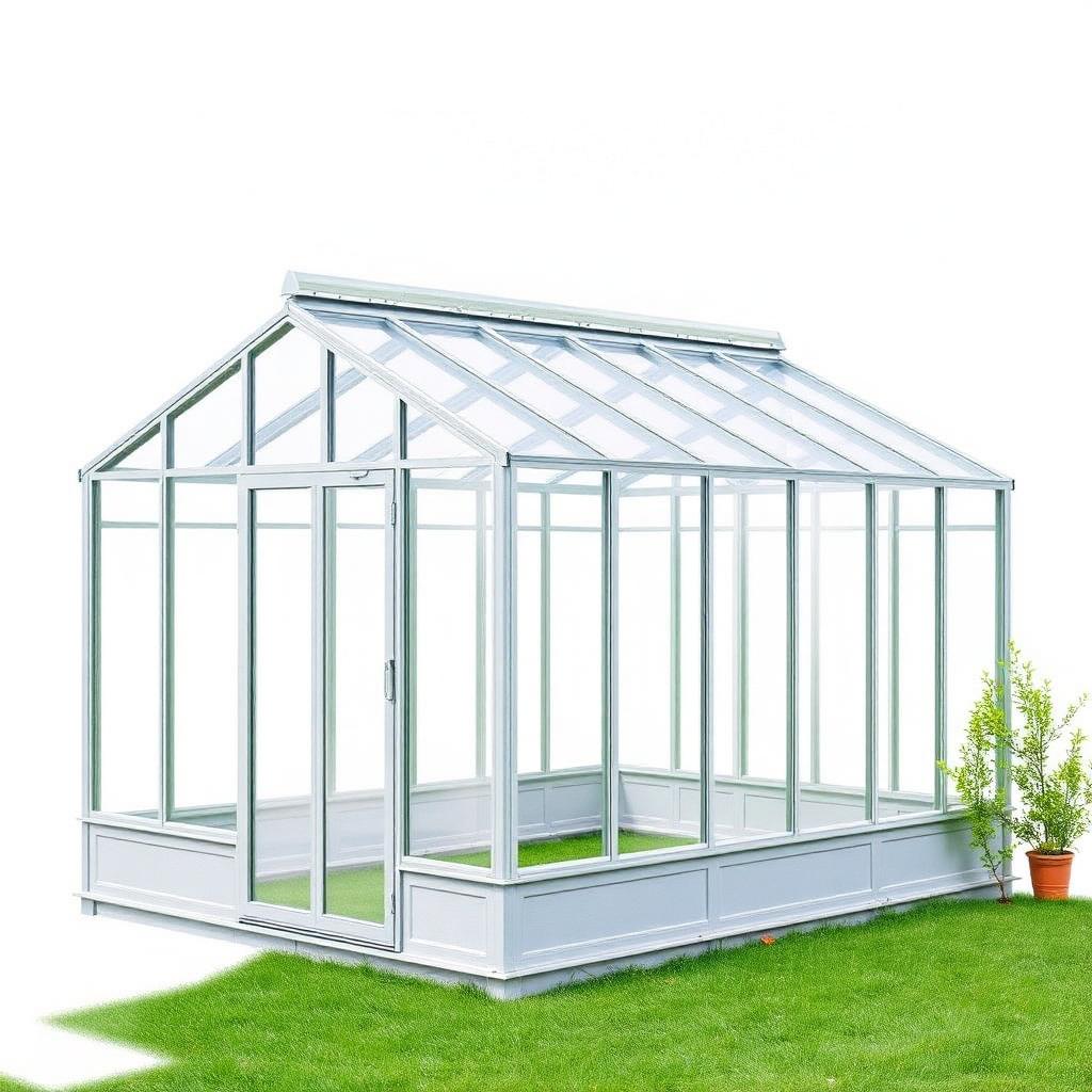 6 by 8 foot polycarbonate greenhouse with aluminium frame and pitched roof