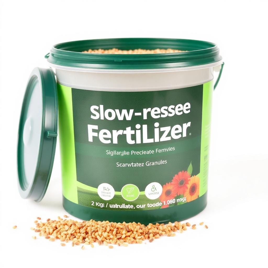 2kg tub of slow-release fertiliser granules with the lid off showing granules