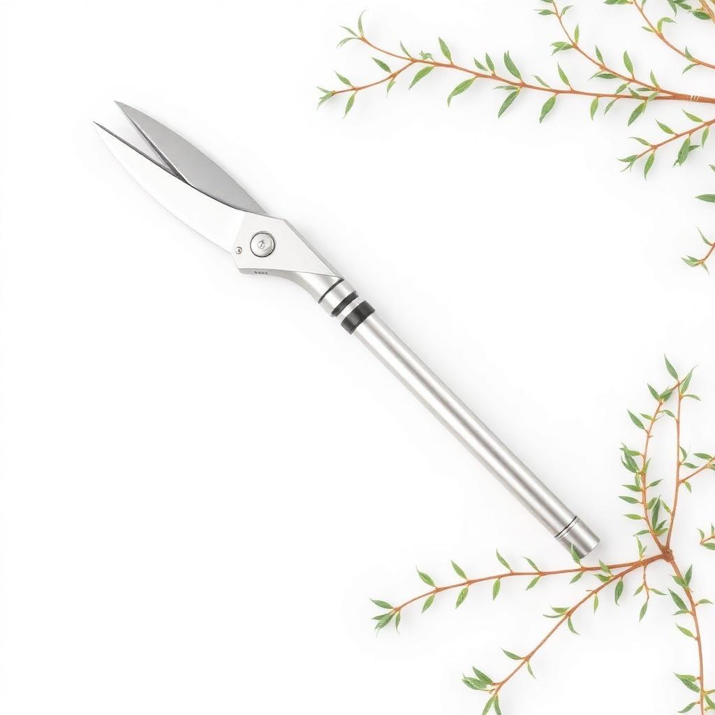 Telescopic hedge shears with extending silver aluminium handles and long steel blades